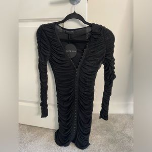 Black long sleeve white fox dress- new with tags